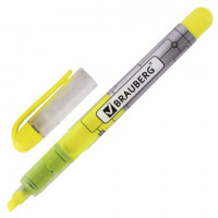 Текстовыделитель BRAUBERG "Fluo Color", ЖЕЛТЫЙ, ЖИДКИЕ ЧЕРНИЛА, круглый корпус, линия 1-3 мм, 151201