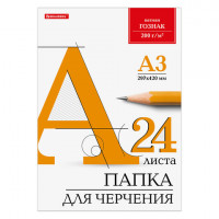 Бумага для черчения А3, 297х420 мм, в папке 24 листа, 200 г/м2, ватман, ГОЗНАК, BRAUBERG, 880269, 129254