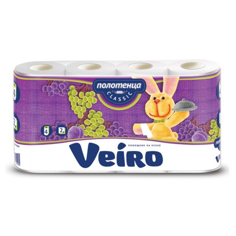 Полотенца бумажные бытовые, спайка 4 шт., 2-х слойные (4х12,5 м), VEIRO (Вейро), белые, 5п24 по низкой цене оптом 