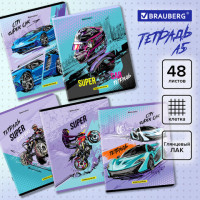 Тетрадь А5 48л. BRAUBERG скоба, клетка, глянцевая ламинация, ДИЗАЙН_5, 404349