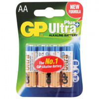 Батарейки КОМПЛЕКТ 4 шт., GP Ultra Plus, AA (LR06, 15А), алкалиновые, пальчиковые, блистер, 15AUP-2CR4
