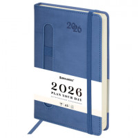 Ежедневник датированный 2026 А5 138x213мм BRAUBERG Optimal, под кожу, резинка, держатель для ручки, синий, 117464