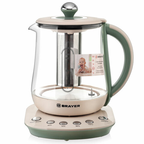 Чайник с терморегулятором и заварником BRAYER BR1015, 1,5 л, 2200 Вт по низкой цене оптом Краснодар, Москва, Уфа, Казань, Барнаул, Владивосток, Хабаровск, Сахалин, Красноярск, Екатеренбург, 