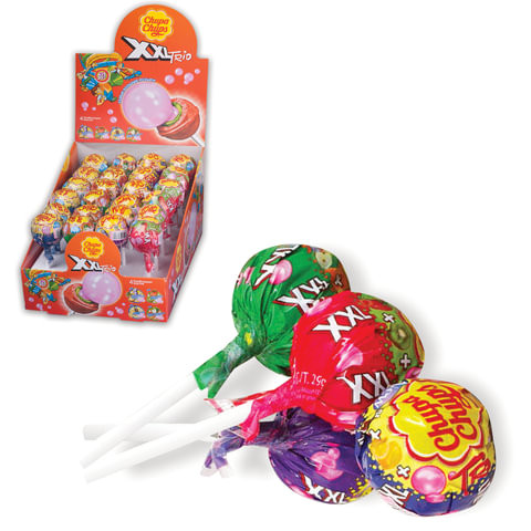 Карамель CHUPA CHUPS (Чупа-Чупс) "XXL Trio" с жевательной резинкой, ассорти, 29 г, 59609 по низкой цене оптом 