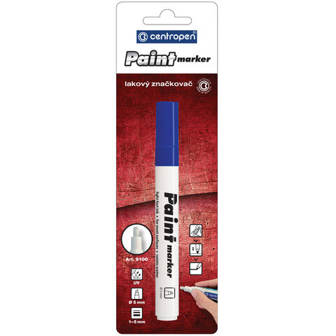 Маркер-краска лаковый (paint marker) СИНИЙ CENTROPEN, скошенный наконечник, 1-5 мм, 9100, 5 9100 9906 по низкой цене оптом Краснодар, Москва, Уфа, Казань, Барнаул, Владивосток, Хабаровск, Сахалин, Красноярск, Екатеренбург, 
