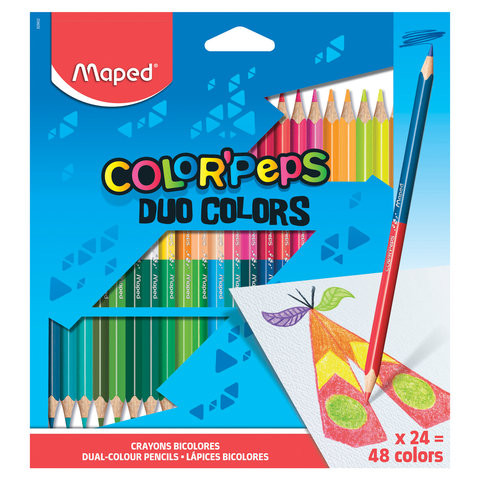 Карандаши двусторонние MAPED (Франция) "Color'Peps Duo", 24 штуки, 48 цветов, трехгранные, 829602 по низкой цене оптом 