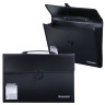 Папка-портфель пластиковая BRAUBERG А4+ (390х260х40 мм), 3 отделения, фактура линейная, черная, 221389 по низкой цене оптом Краснодар, Москва, Уфа, Казань, Барнаул, Владивосток, Хабаровск, Сахалин, Красноярск, Екатеренбург, 
