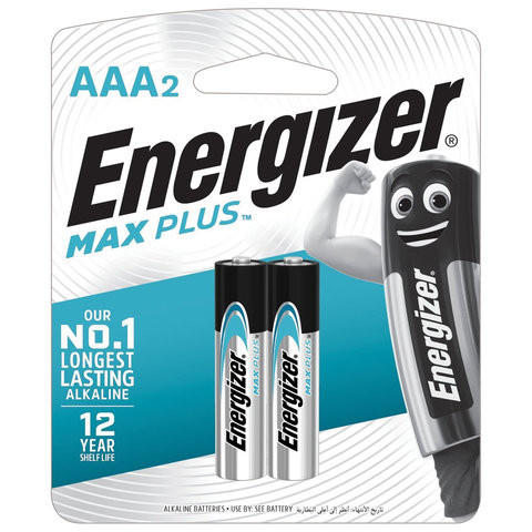 Батарейки КОМПЛЕКТ 2 шт., ENERGIZER Max Plus, AAA (LR03, 24А), алкалиновые, мизинчиковые, блистер, E301306501 по низкой цене оптом 