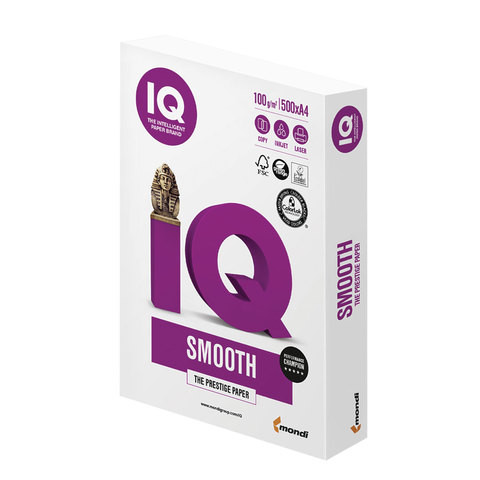 Бумага IQ SMOOTH, А4, 100 г/м2, 500 л., класс "А+", Австрия, белизна 170% (CIE) по низкой цене оптом 