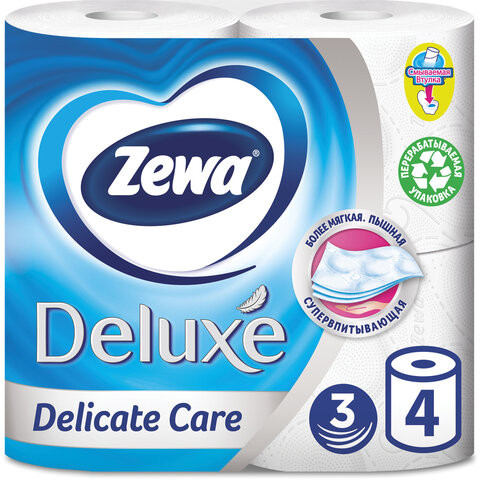 Бумага туалетная 3-х слойная, 4 рулона (4х18 м), белая, ZEWA Deluxe, 3228 по низкой цене оптом 