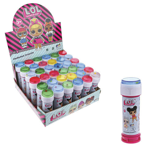 Мыльные пузыри LOL, 60 мл, с игрушкой на крышке, шоу-бокс 36 шт., 1TOY, Т22261 по низкой цене оптом Краснодар, Москва, Уфа, Казань, Барнаул, Владивосток, Хабаровск, Сахалин, Красноярск, Екатеренбург, 
