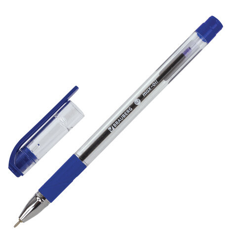 Ручка шариковая масляная с грипом BRAUBERG "Max-Oil", СИНЯЯ, игольчатый узел 0,7 мм, линия письма 0,35 мм, 141701 по низкой цене оптом Краснодар, Москва, Уфа, Казань, Барнаул, Владивосток, Хабаровск, Сахалин, Красноярск, Екатеренбург, 