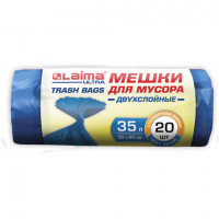 Мешки для мусора LAIMA "ULTRA" 35 л синие 20 шт. особо прочные, ПВД 20 мкм, 50х60 см, 607686