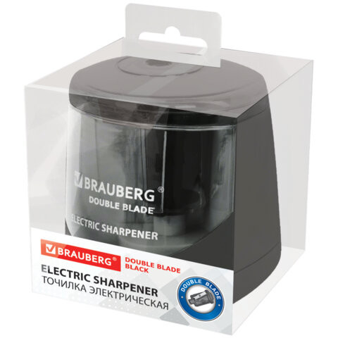 Точилка электрическая BRAUBERG DOUBLE BLADE BLACK, двойное лезвие, питание от 2 батареек АА, 271336 по низкой цене оптом Краснодар, Москва, Уфа, Казань, Барнаул, Владивосток, Хабаровск, Сахалин, Красноярск, Екатеренбург, 