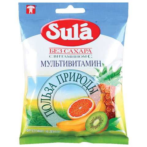 Карамель леденцовая SULA (Зула) "Мультивитамин", без сахара с витамином С, 60 г, 86589 по низкой цене оптом 
