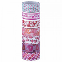 Клейкие WASHI-ленты для декора "СЕРДЦА", 15 мм х 3 м, 7 цветов, рисовая бумага, ОСТРОВ СОКРОВИЩ, 661708