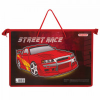Папка на молнии с ручками ПИФАГОР А4, 1 отделение, пластик, молния сверху, "STREET RACE", 229112