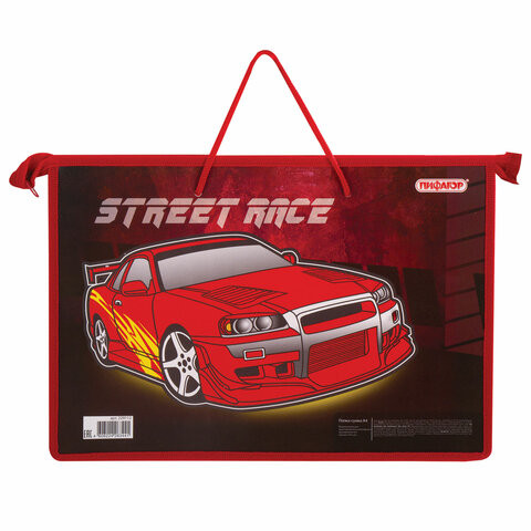 Папка на молнии с ручками ПИФАГОР А4, 1 отделение, пластик, молния сверху, "STREET RACE", 229112 по низкой цене оптом 