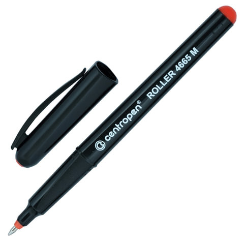 Ручка-роллер CENTROPEN, КРАСНАЯ, трехгранная, корпус черный, узел 0,7 мм, линия письма 0,6 мм, 4665/1К по низкой цене оптом 