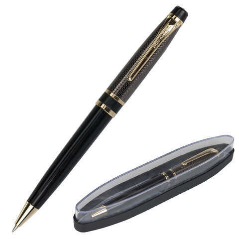 Ручка подарочная шариковая BRAUBERG Sonata, СИНЯЯ, корпус золотистый с черным, линия письма 0,5 мм, 143483 по низкой цене оптом 