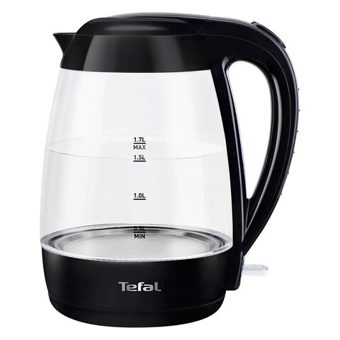 Чайник TEFAL KO450832, 1,7 л, 2400 Вт, закрытый нагревательный элемент, стекло, черный по низкой цене оптом Краснодар, Москва, Уфа, Казань, Барнаул, Владивосток, Хабаровск, Сахалин, Красноярск, Екатеренбург, 