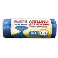 Мешки для мусора LAIMA "ULTRA" 60 л синие 20 шт. прочные, ПВД 21 мкм, 60х70 см, 607687