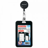 Бейдж вертикальный (85х54 мм), с рулеткой 70 см с клипом, СЛАЙДЕР, черный, BRAUBERG EXTRA, 238845