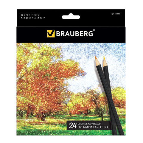 Карандаши цветные BRAUBERG "Artist line", 24 цвета, черный корпус, заточенные, высшее качество, 180565 по низкой цене оптом 