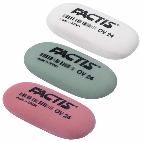 Ластик FACTIS OV 24 (Испания), 49х24х9 мм, цвет ассорти, овальный, мягкий, CMFOV24 по низкой цене оптом 