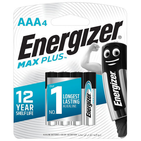 Батарейки КОМПЛЕКТ 4 шт., ENERGIZER Max Plus, AAA (LR03, 24А), алкалиновые, мизинчиковые, блистер, E301321701 по низкой цене оптом 