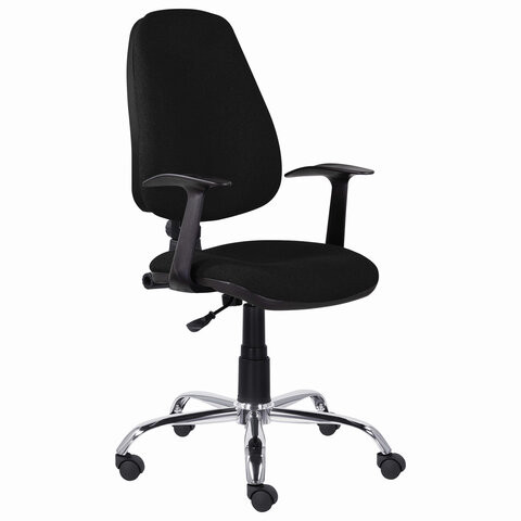 Кресло BRABIX "Comfort MG-322", хром, регулируемая эргономичная спинка, ткань, черное, 532558 по низкой цене оптом 