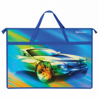 Папка для рисунков и чертежей с ручками BRAUBERG А3, пластик, молния сверху, "Auto", 270150