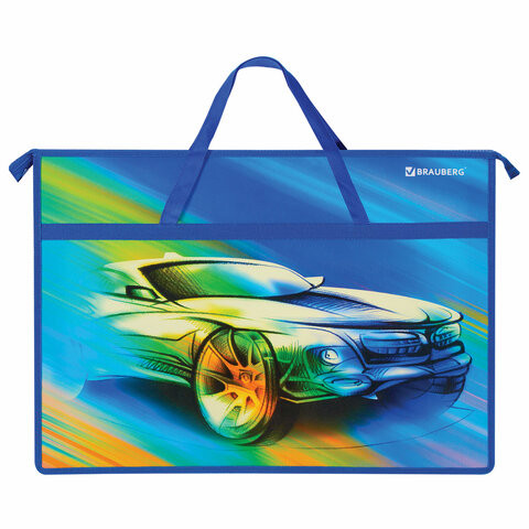 Папка для рисунков и чертежей с ручками BRAUBERG А3, пластик, молния сверху, "Auto", 270150 по низкой цене оптом Краснодар, Москва, Уфа, Казань, Барнаул, Владивосток, Хабаровск, Сахалин, Красноярск, Екатеренбург, 