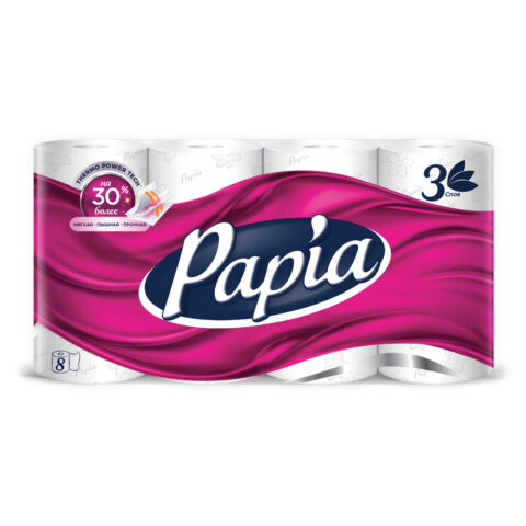 Бумага туалетная быт., спайка 8 шт., 3-слойная (8х16,5 м), PAPIA, ш/к 00051, 5080721 по низкой цене оптом Бумага туалетная быт., спайка 8 шт., 3-слойная (8х16,5 м), PAPIA, ш/к 00051, 5080721 по низкой цене оптом