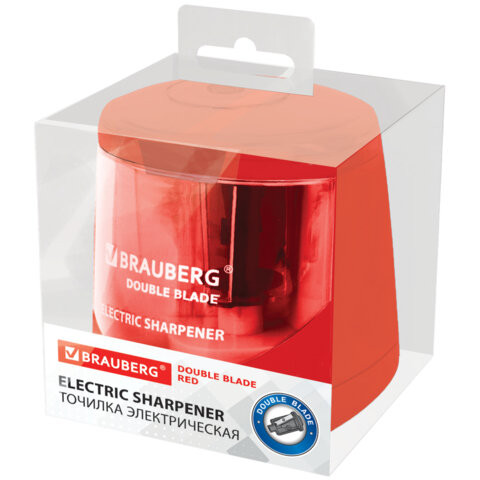 Точилка электрическая BRAUBERG DOUBLE BLADE RED, двойное лезвие, питание от 2 батареек АА, 271338 по низкой цене оптом Краснодар, Москва, Уфа, Казань, Барнаул, Владивосток, Хабаровск, Сахалин, Красноярск, Екатеренбург, 