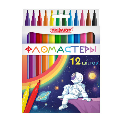 Фломастеры ПИФАГОР "Космическая одиссея", 12 цветов, вентилируемый колпачок, 152444 по низкой цене оптом 