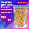 Пакеты Дой-Пак с замком ZIP LOCK, металлизированная + прозрачная стенка 160 х 240 + 40 мм, 100 штук 70 мкм, BRAUBERG, 700685 - Пакеты упаковочные | СнабС