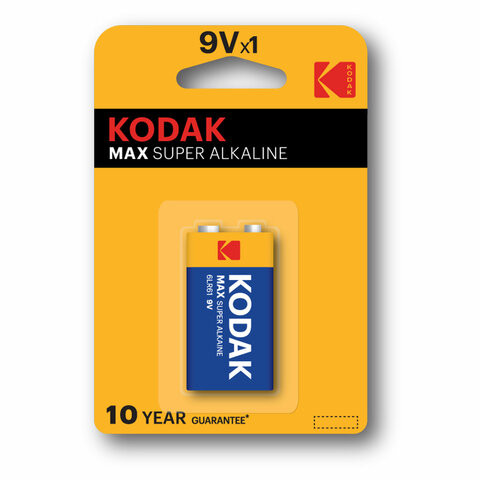 Батарейка алкалиновая 1 шт. KODAK Max Super Alkaline, Крона 9V (6LR61, 6LF22, 1604A),, Б0005130 по низкой цене оптом 