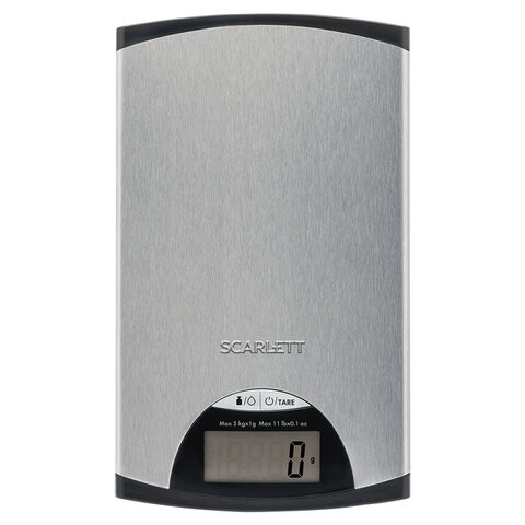 Весы кухонные SCARLETT SC-KS57P97, электронный дисплей, max вес 5 кг, тарокомпенсация, сталь, серые по низкой цене оптом 