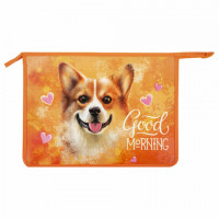 Папка для тетрадей ЮНЛАНДИЯ А4, 1 отделение, пластик, на молнии, "Corgi", 271079