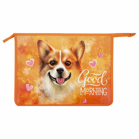 Папка для тетрадей ЮНЛАНДИЯ А4, 1 отделение, пластик, на молнии, "Corgi", 271079 по низкой цене оптом 