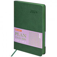 Ежедневник датированный 2024 А5 138x213мм BRAUBERG Stylish, под кожу гибкий, зеленый, 114896