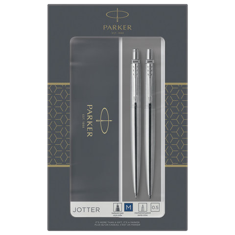 Набор PARKER "Jotter Stainless Steel CT": шариковая ручка синяя и механический карандаш, 2093256 по низкой цене оптом 