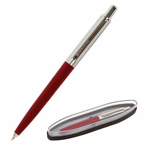 Ручка подарочная шариковая BRAUBERG Soprano, СИНЯЯ, корпус серебристый с бордовым, 0,5мм, 143485 по низкой цене оптом 