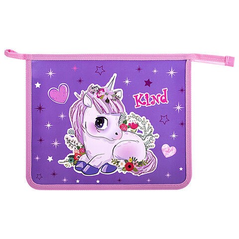 Папка для тетрадей ПИФАГОР А5, 1 отделение, пластик, на молнии, Happy Unicorn, 272199 по низкой цене оптом 