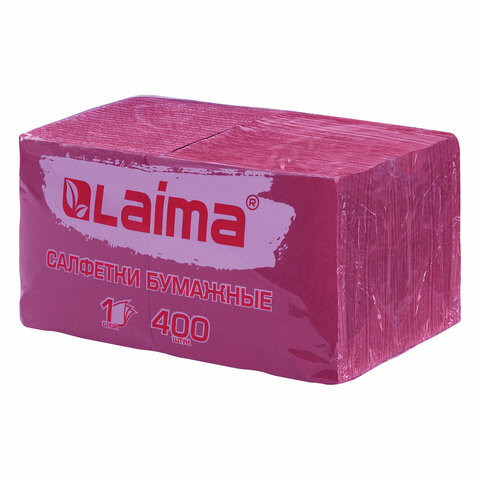 Салфетки бумажные 400 шт., 24х24 см, "Big Pack", бордовые, 100% целлюлоза, LAIMA, 114725 по низкой цене оптом 