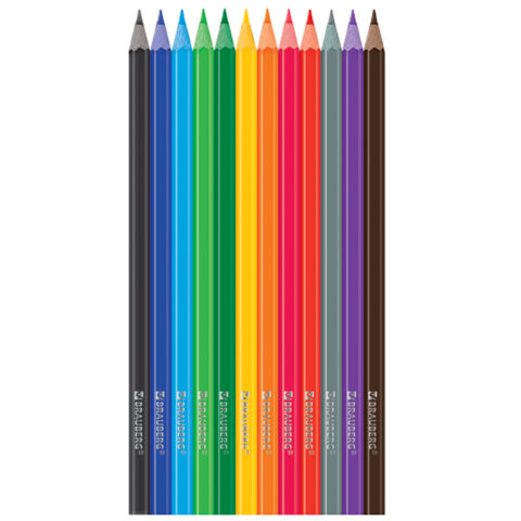 Карандаши цветные BRAUBERG, 12 цветов, цветной корпус, упаковка ПВХ бокс, шестигранные, 182067 - Карандаши цветные | СнабС Карандаши цветные BRAUBERG, 12 цветов, цветной корпус, упаковка ПВХ бокс, шестигранные, 182067