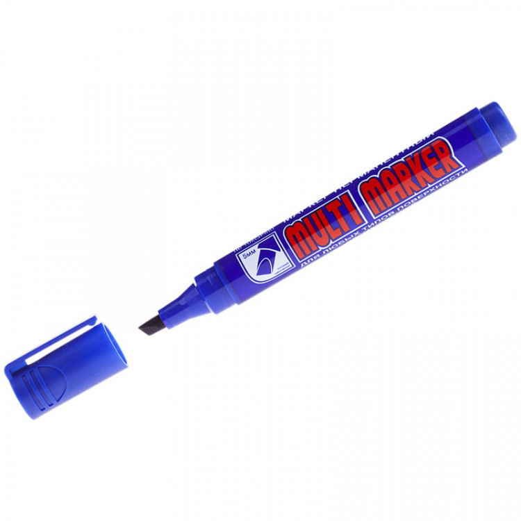 Маркер перманентный Crown "Multi Marker Chisel" синий, скошенный, 5мм по низкой цене оптом Краснодар, Москва, Уфа, Казань, Барнаул, Владивосток, Хабаровск, Сахалин, Красноярск, Екатеренбург, 
