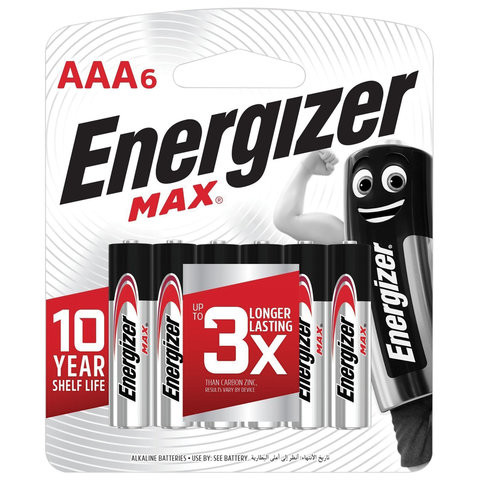 Батарейки КОМПЛЕКТ 6 шт., ENERGIZER Max, AAA (LR03, 24А), алкалиновые, мизинчиковые, блистер, E301532701 по низкой цене оптом 