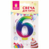 Свеча-цифра для торта "6" "Радужная", 9 см, ЗОЛОТАЯ СКАЗКА, с держателем, в блистере, 591439 по низкой цене оптом 